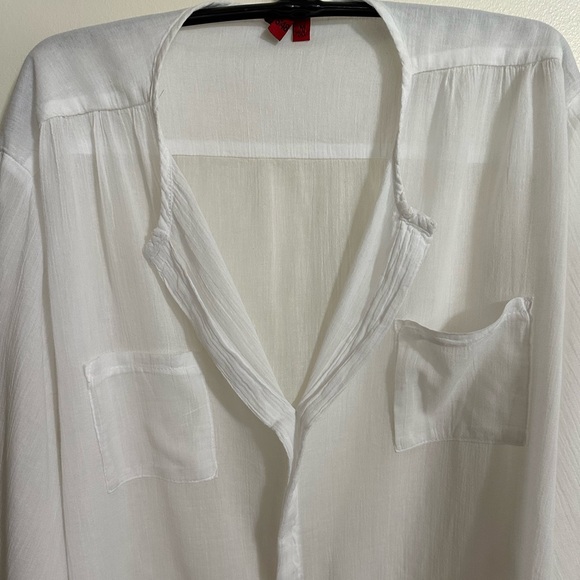5148 Semi-Sheer White Crinkled Cotton Top With Roll-Up Button Tab Sleeves Size M - Picture 3 of 6